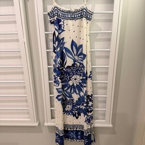 FARM Rio Coconut Tree Midi Dress Blue & White Floral